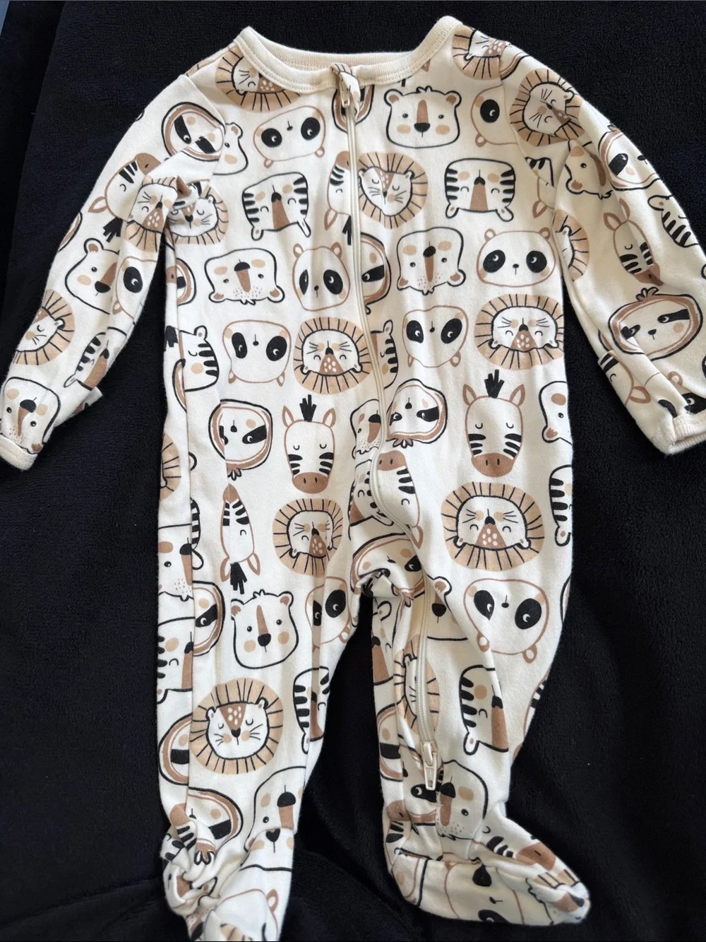 wonder nation Cream and Brown Animal Print Footed One-Piece